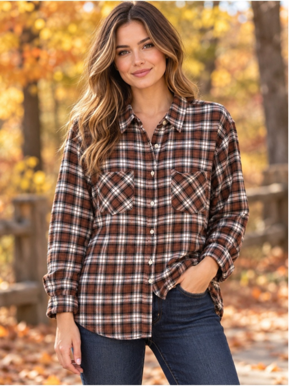 Northwest Territory Brown Flannel Plaid Button-Down Shirt Size L Cottagecore